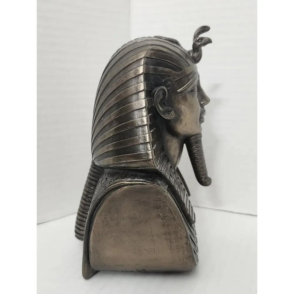 Vintage 2000 Veronese King Tut Bronze Resin Statue Egyptian Pharaoh Bust